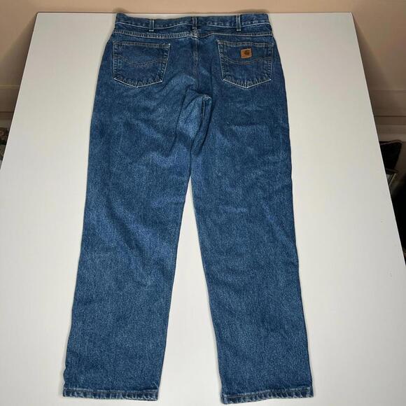 Carhartt Men’s Blue Denim Jeans 40x32 Relaxed Fit USA Logo Patch Made in Mexico - Picture 9 of 13